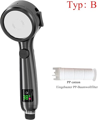 Pommeau de douche économe en eau avec affichage de la température, augmentation de la pression Douchette de douche avec 3 + 1 types de jet Pommeau de douche Avec interrupteur de pause à une - Nail Gallerys