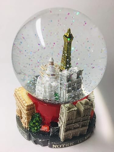 VIANAYA Boule de Neige Paris Tour Eiffel - Base résine avec Monuments en 3D et Globe en Verre avec Paillettes Scintillantes -Couleur Rouge - Taille Moyenne (Hauteur 11CM) - Nail Gallerys