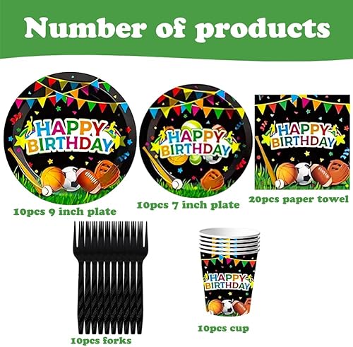 Football Vaisselle Set de Fête, Vaisselle d'Anniversaire Sport, Vaisselle d'Anniversaire de Rugby, Assiette Plate, Serviettes de Table, Fournitures pour Fête d'Anniversaire pour 10 personnes, 60PCS - Nail Gallerys