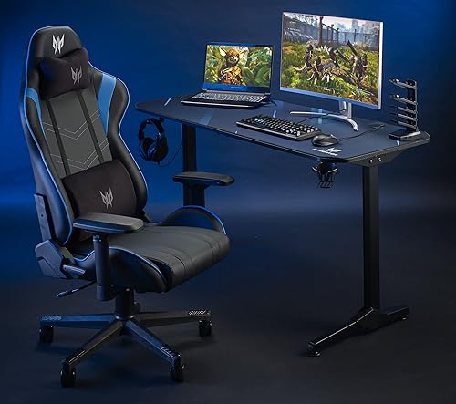 Predator Gaming Chair, Chaise Rift Essential Gaming, Coussin Lombaire, Appui-tête Amovible, Accoudoirs Réglables, Mouvement De Dossier 155 Degrés, Cadre en Acier, Cuir Synthétique, Noir/Bleu - Nail Gallerys