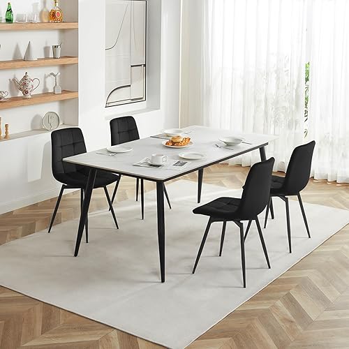 EUGAD Lot de 4 Chaises Pivotantes Salle à Manger, Chaises de Cuisine en Velours, avec Dossier, Assise Rembourrée, Pieds en Métal, pour Salle à Manger, Chambre, Salon, Gris Foncé - Nail Gallerys