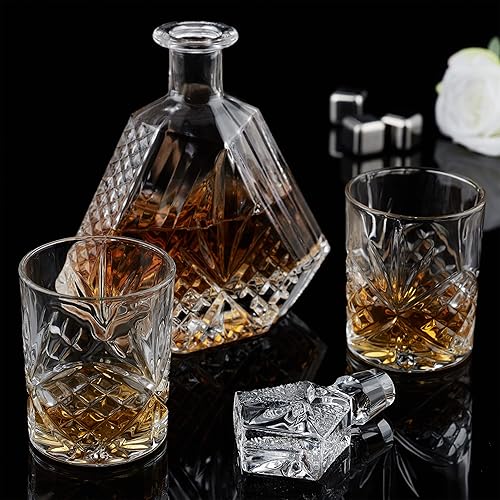 Relaxdays Verres à Whisky de 330 ML chacun, avec Carafe de 650 ML, Coffret Cadeau, Design Transparent - Nail Gallerys