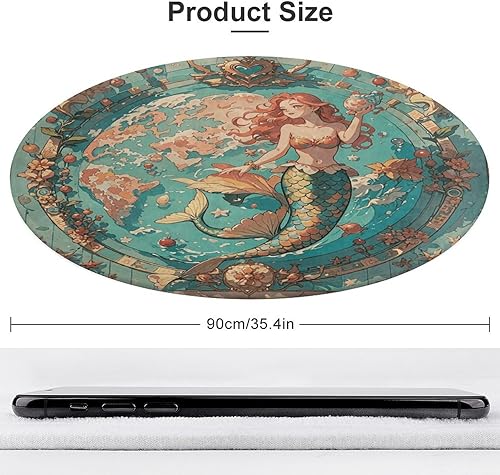Tapis d'entrée rond vintage avec sirènes, 90 x 90 cm, lavable, pour intérieur et extérieur, porte avant et arrière de style rustique, tapis antidérapant et absorbant pour chambre à coucher - Nail Gallerys