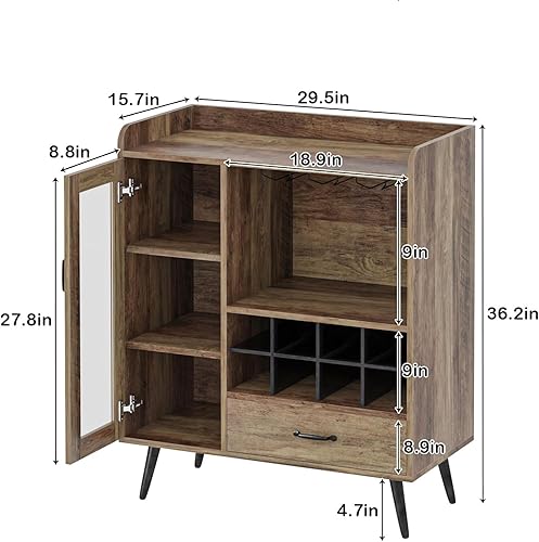 SogesHome Armoire à vin Buffet avec 1 Porte en Verre et tiroir 3 étages avec 8 Cubes de vin Buffet pour Rangement de vin avec Porte-Bouteille pour entrée, Salon, Cuisine - Nail Gallerys