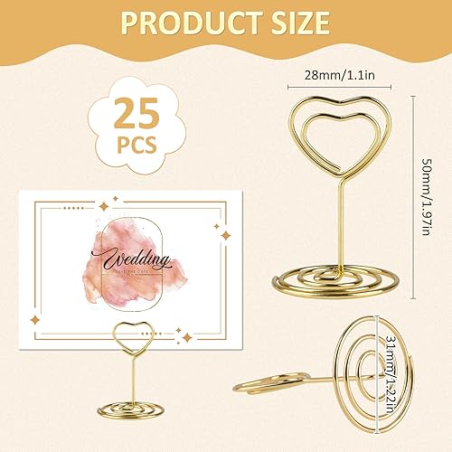 25 Pièces Support Numero de Table Mariage, 31 x 50mm Porte-numéro de Table en Métal, Or Porte Cartes en Forme de Coeur, Porte Photo Pince pour Décoration de Fête D'anniversaire de Mariage - Nail Gallerys
