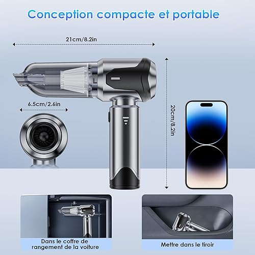 SternSinn Aspirateur à Main, 15000Pa 3 in 1 Aspirateur Voiture Puissant sans Fil, 3 Vitesses 100,000U/min avec Moteur sans Brosse, Mini Aspirateur de Voiture pour Voiture/Animaux/Maison/Bureau/Canapé - Nail Gallerys