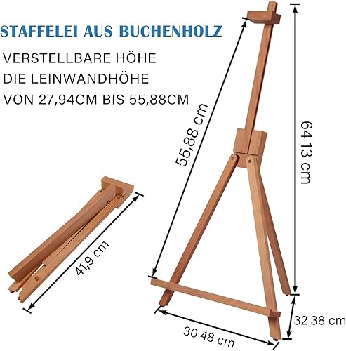 COOZEE Lot de 2 chevalets de table réglables en bois de hêtre en forme de A - 64 cm - Support en bois pour art, dessin, peinture et photos - Nail Gallerys