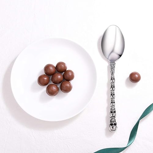 PROSTEEL Cuillère à Soupe/Café Adulte 17cm Manche Crâne Têtes de Mort Couvert de Table en Acier Inoxydable Puck Style pour Homme Femme - Nail Gallerys
