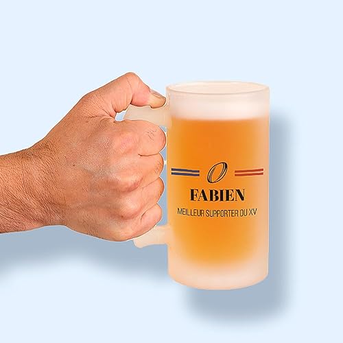 CADEAUX.COM - Chope de Bière Personnalisable - Verre a Biere Bleu Blanc Rouge Rubgy - Rugby Coupe du Monde 2023 - Cadeau Personnalisable Homme Cadeau Homme - Nail Gallerys