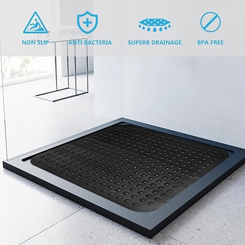 ZOKBOM Tapis de douche antidérapant 80 x 80 cm | Tapis de douche épais carré résistant à la moisissure | Tapis de douche antidérapant sans BPA (noir) - Nail Gallerys