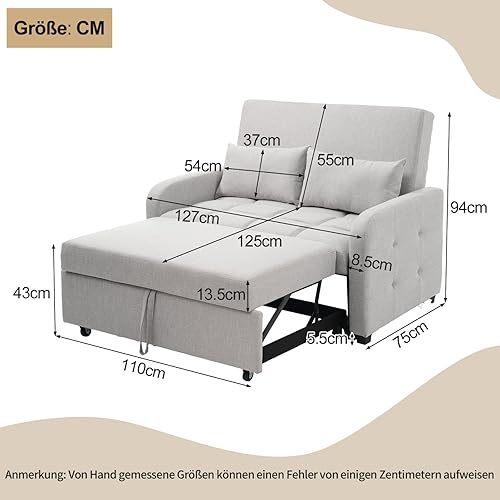 KOMHTOM Canapé-lit Pliant Multifonctionnel avec Dossier Réglable, Moderne Canapé Convertible 2 Places avec 2 Coussins, pour Salon, Chambres à Coucher (Gris Clair) - Nail Gallerys