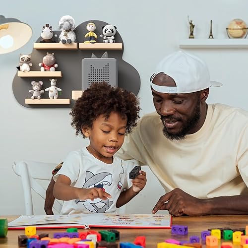 KD Essentials Étagère Tonie pour haut-parleurs et figurines (étagère murale en bois FSC, peut contenir une Toniebox et de nombreuses figurines Tonie avec supports magnétiques, beau design nuage, gris) - Nail Gallerys