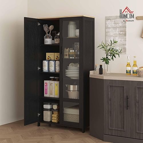 HOMCOM Armoire Cuisine, Buffet de Cuisine, vaisselier, Meuble vitrine à 2 Portes Dont Une Porte vitrée - Meuble de Rangement avec étagères réglables et 9 Compartiments, 76 x 36 x 160 cm - Blanc - Nail Gallerys