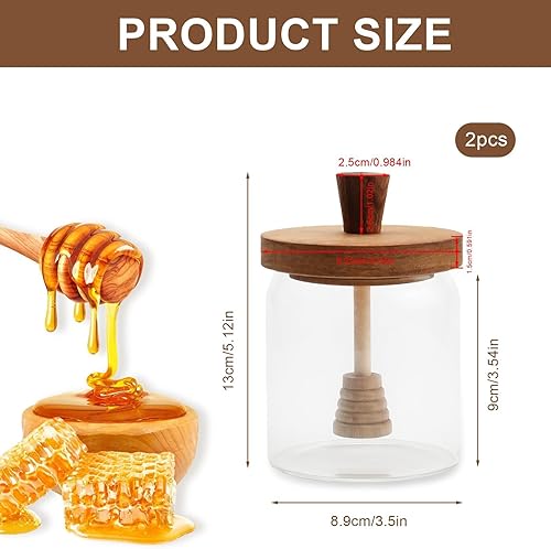 LERANXIN Pot de Miel, 2 Pièces Pots à Miel, 400 ml Transparent Pot Verre Miel, avec Pelle à Abeilles Intégrée et Couvercle, Distributeur de Miel, pour Abeilles, Confitures, Sirops - Nail Gallerys