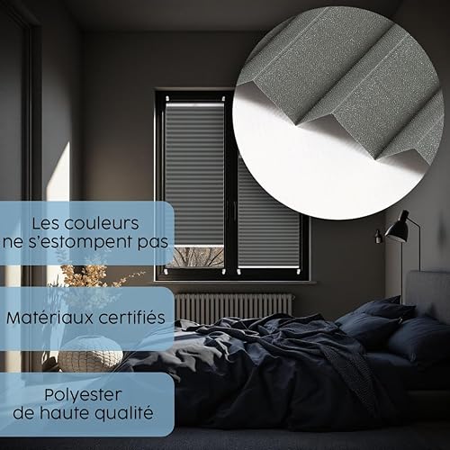 Concept Blinds Store Plissé Occultant sur Mesure – Installation Facile sans Perçage – Largeur 30–170 cm x Hauteur 20–240 cm – Stores Plissés Occultants pour Fenêtres et Portes - Nail Gallerys