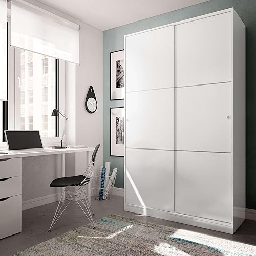 Habitdesign Armoire avec 2 Portes coulissantes et étagères, pour Chambre à Coucher ou Chambre d'amis, Finition Blanc Brillant, Taille : 120 cm (L) x 200 cm (H) x 50 cm (P) FOARM020BO - Nail Gallerys