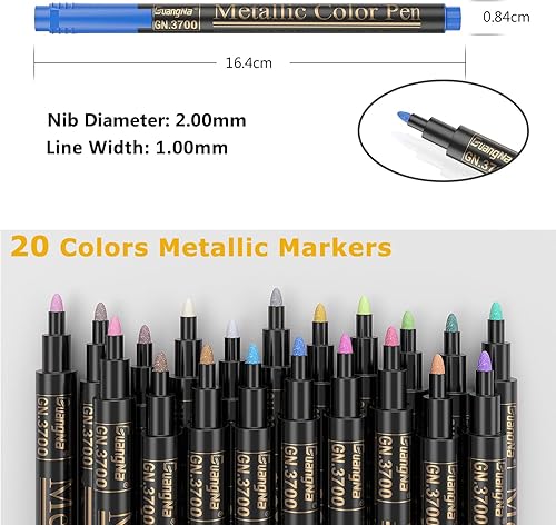 Baozun Marqueurs Métalliques Feutres 20 Couleurs Stylos Métalliques Ecrire sur Toute la Surface, DIY Album, Scrapbooking, Travailler pour la Carte, Cailloux, Bullet Journal - Pointe Douce - Nail Gallerys