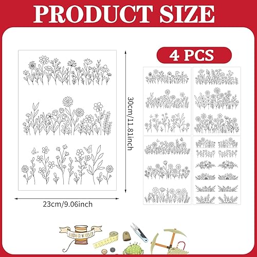 4 Feuilles 21 Pièces Stabilisateur Broderie, Papier Broderie Soluble Autocollant, Kit Broderie Point Pratique avec Floraux Transfert Broderie, pour Débutants en Broderie et Enthousiastes - Nail Gallerys