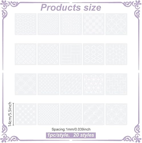 ORIGACH Lot de 20 pochoirs Sashiko 14 x 14 cm en plastique avec motifs japonais traditionnels pour dessiner des lignes géométriques pour matelassage et broderie à la main - Nail Gallerys