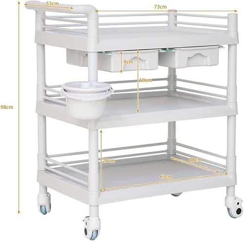 CStern Chariot multi-usages avec roulettes, chariot de cuisine avec tiroirs, chariot de rangement à 3 niveaux, chariot de service avec poubelle à déchets, chariot de laboratoire, chariot médical, - Nail Gallerys