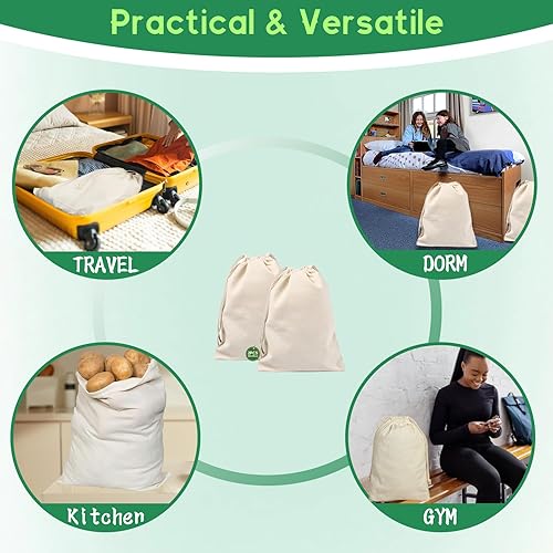 GEMMAHW Lot de 2 grands sacs de rangement à linge, 100 % coton, pratiques avec cordon de serrage, lavables, pour linge, voyage, shopping, rangement domestique (50 x 70 cm) - Nail Gallerys