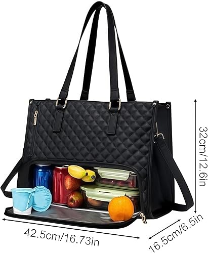 Sac à déjeuner pour femme, sac à main matelassé 2 en 1, sac pour ordinateur portable de 15,6 pouces, avec compartiment à déjeuner isotherme, plusieurs compartiments, design chic, 15,6 pouces - Nail Gallerys