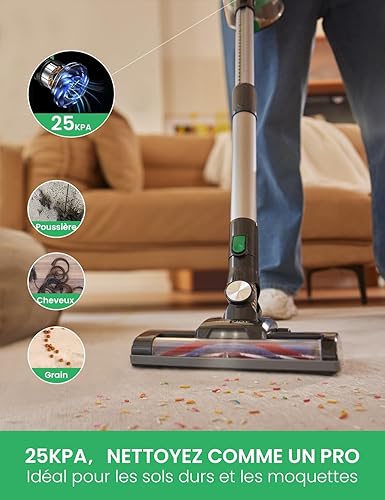 Vactidy Aspirateur sans fil, aspirateur sans fil avec batterie amovible, puissance d'aspiration 20 KPa pour sols en bois dur, jusqu'à 30 minutes d'autonomie - Nail Gallerys