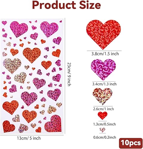 xolear 10 Feuilles Stickers Coeur, Paillettes Gommettes Autocollantes, Enfant Récompense Gommettes Coeur Autocollantes pour Les Cotillons Sceaux D'invitation Emballage Cadeau, Rose - Nail Gallerys