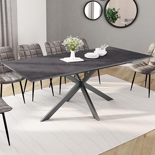 IDMarket - Table à Manger Extensible Rectangle Jaspe 6-10 Personnes Plateau Effet béton Pied araignée Gris Anthracite 160-200cm - Nail Gallerys