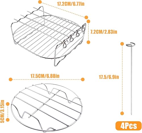 Jomdjmskes 2 Pcs Moule Air Fryer, Accessoires Air Fryer, Accessoires pour Friteuse en Acier Inoxydable Antiadhésif, Support Multifonction Double Couche avec Brochette, Grille de Cuisson Friteuses - Nail Gallerys