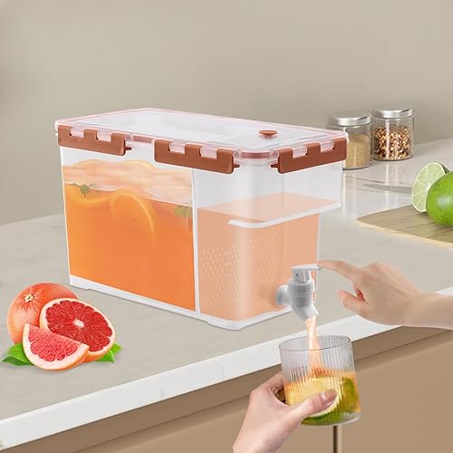 HuKaiL Distributeur de boisson 6 l / 1,32 l avec robinet et cloison de séparation, limonade, récipient à jus, bouteille rectangulaire avec couvercle, pour réunions, fêtes, orange - Nail Gallerys