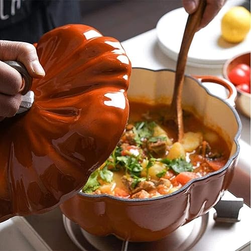 Generic Casserole en fonte anti-adhésive avec couvercle – Cocotte en forme de citrouille émaillée pour la cuisson, cocotte en fonte émaillée avec couvercle - Nail Gallerys