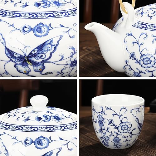 fanquare Service à Thé Bleu et Blanc Théière Florale en Porcelaine avec Infuseur Service de Théières Chinoises pour Adultes Cadeaux, Une Théière avec 6 Tasses - Nail Gallerys