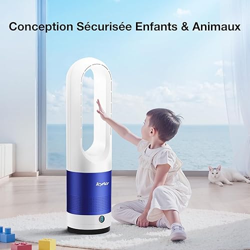 IcyAir Ventilateur Sans Pale, Ventilateur Colonne Silencieux avec Télécommande, 8 Vitesses, Oscillation à 90°, Minuterie 9 Heures, Affichage LED, Ventilateur Tour pour Chambre, Bureau - Nail Gallerys