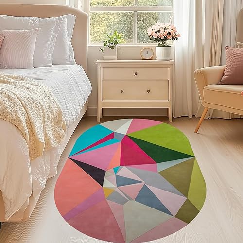 VARIKASHOM Ovale Tapis Decoration pour Maison, Bureau, Fauteuil Salon, Dressing Chambre Adulte,Motif géométrique Moderne coloré Rouge Rose Bleu Sarcelle Vert Gris, 120 x 160 cm - Nail Gallerys