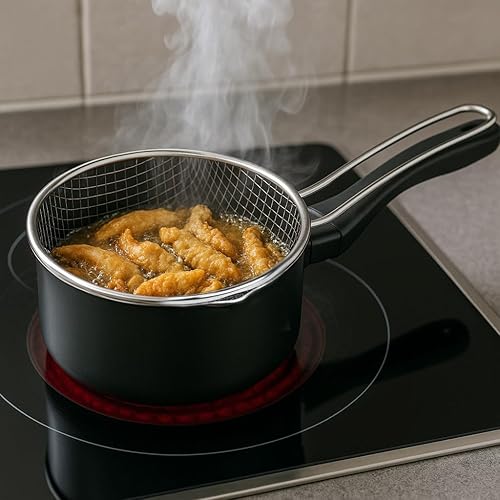 MGE - Casserole de Cuisine Professionnel avec Panier et Bec Verseur - Casserole Convient à Tous les Types de Cuisinières - Casserole avec Bec Verseur et Antiadhésif - Aluminium - 16 cm - Nail Gallerys