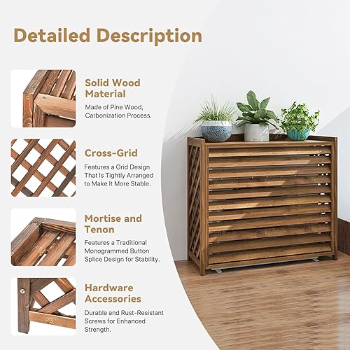 Marron Cache Climatiseur Extérieur Bois Cache Pompe A Chaleur Extérieur Bois Housse Pompe A Chaleur Extérieur Intempéries Support De Climatiseur En Bois Extérieur Support De Fleur Pour Jardin(86x35x80 - Nail Gallerys