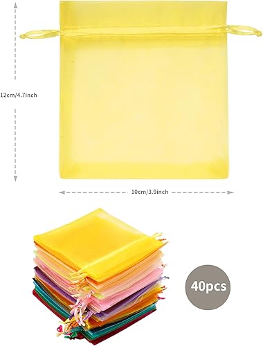 Elalove 40 PCS Pochettes Cadeaux en Organza Coloré, Sachets en Tissu avec Cordon pour Bijoux, Bonbons, Petite Pochette en Tissu pour Mariage, Fêtes et Cadeaux (10x12cm) - Nail Gallerys