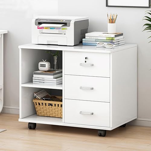 Générique Caisson à 3 Tiroirs en Bois pour Bureau, Meuble Mobile de Rangement et d'Imprimante avec éTagères Ouvertes pour Bureau à Domicile - Nail Gallerys