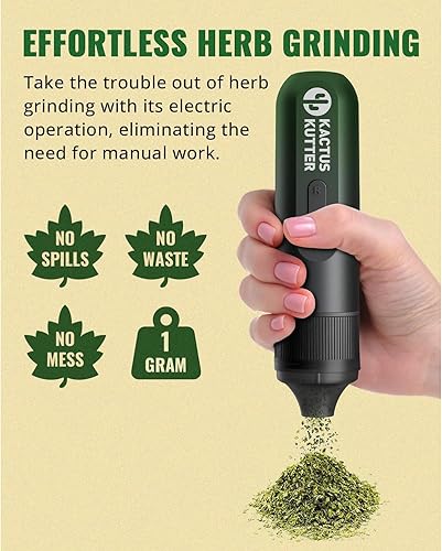 KactusKutter K1 Moulin à herbes électrique à piles automatique portable pour broyage – Peut contenir jusqu'à 1 g (émeraude de minuit) - Nail Gallerys