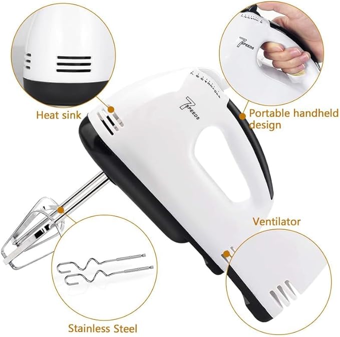 Leaflai Mixeur à Main 7 Vitesses 180W - Batteur Électrique Avec 2 Fouets, 2 Crochets à Pétrir en Acier Inoxydable - Pour Pâte, Viande, Bouillie d'Oeufs - Nail Gallerys