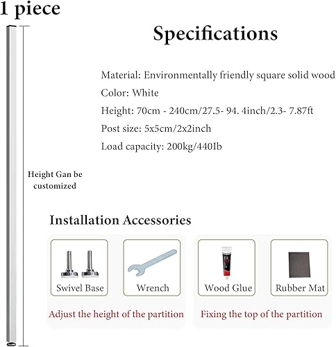 AVLLSO Séparateur de pièce Diviseur de pièce de séparation Murale, 70 cm-240 cm de Hauteur Poteau à Lattes en Bois du Sol au Plafond pour la décoration de l'entrée du Bureau à Domicile, Pas Besoin de - Nail Gallerys