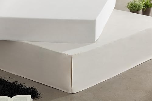Estoralis | LONETA | Cache-Sommier avec Volants | Tissu uni | Housse Sommier | Écru | pour lit de 150 cm. (150 x 190/200 cm. (Largeur par Hauteur) Volant de 30 cm de Haut | Jupe de Lit - Nail Gallerys