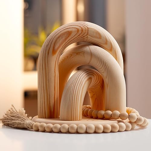 Lot de 5 décorations modernes en bois pour salon, style bohème, décoration d'étagères, table basse en bois naturel, guirlande de perles (147 cm) et dessous de verre, décoration d'intérieur de maison - Nail Gallerys