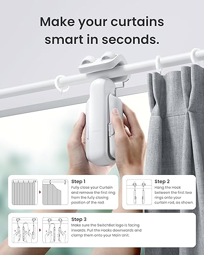 SwitchBot Poussoir de Rideau Intelligent - Télécommande Bluetooth avec App/Minuteur, Moteur Performance Amélioré, Ajoutez SwitchBot Hub pour Le Rendre Compatible avec Alexa et HomeKit(Curtain 3,Rod) - Nail Gallerys