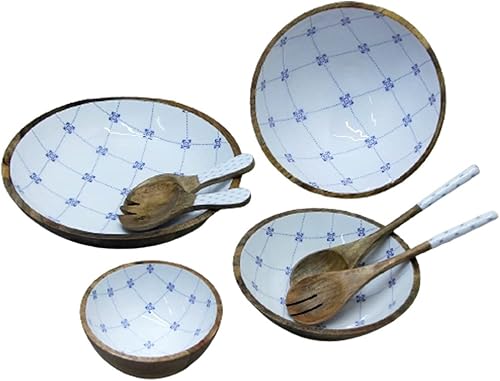 Jeanne d'Arc Living VAN DEURS Bol de Service en Bois de Manguier Émaillé Bleu DIAMOND Mango Peong Oil Rose Diamètre 17 x 7 cm - Nail Gallerys