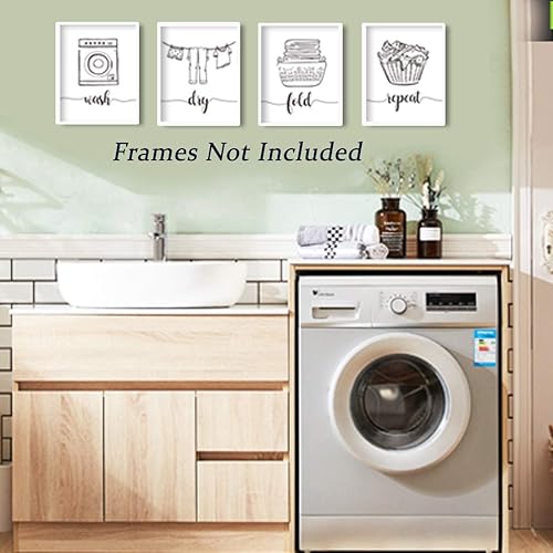 HPNIUB Set de 4 posters pour la buanderie,Décoration murale pour la buanderie,Poster noir et blanc,Laundry Room Panneaux de linge pour la buanderie Citations,à accrocher Tableau sur toile,20×25cm - Nail Gallerys