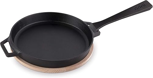 Ooni poêle en fonte allant au four 25cm – Poêle fonte naturelle ronde – Poêle manche amovible – Poêle avec planche en acier inoxydable – Poêle pour four à pizza - Nail Gallerys