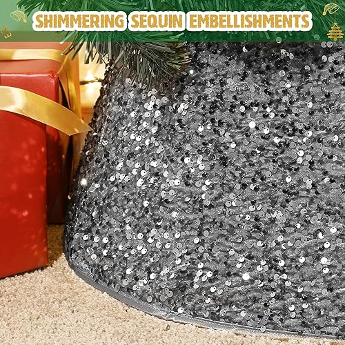 Lewondr Jupe de Sapin de Noël Décorative avec Paillettes - Couvre-Pied Pliable d'Arbre, Décoration Intérieur & Extérieur pour Maison, Salon, Jardin - Or - Nail Gallerys