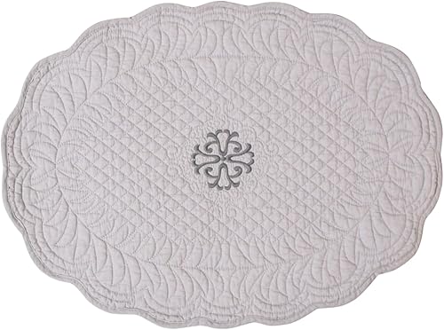 Autrefois Set de Table à L'Unité Boutis Bastidon Ovale Gris 35 * 50 cm, Brodé en Coton, French Style, Shabby Charme - Nail Gallerys